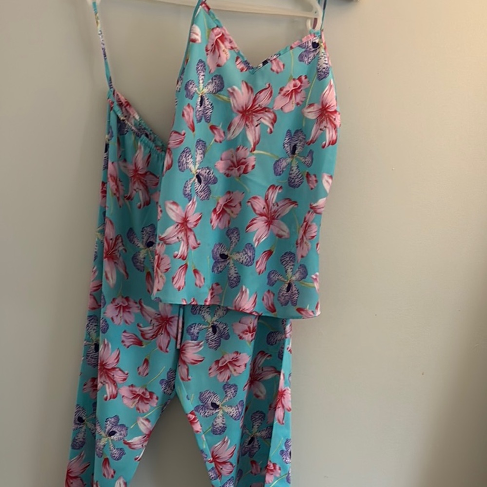 Natori Floral Pajama Set - Aqua and Pink